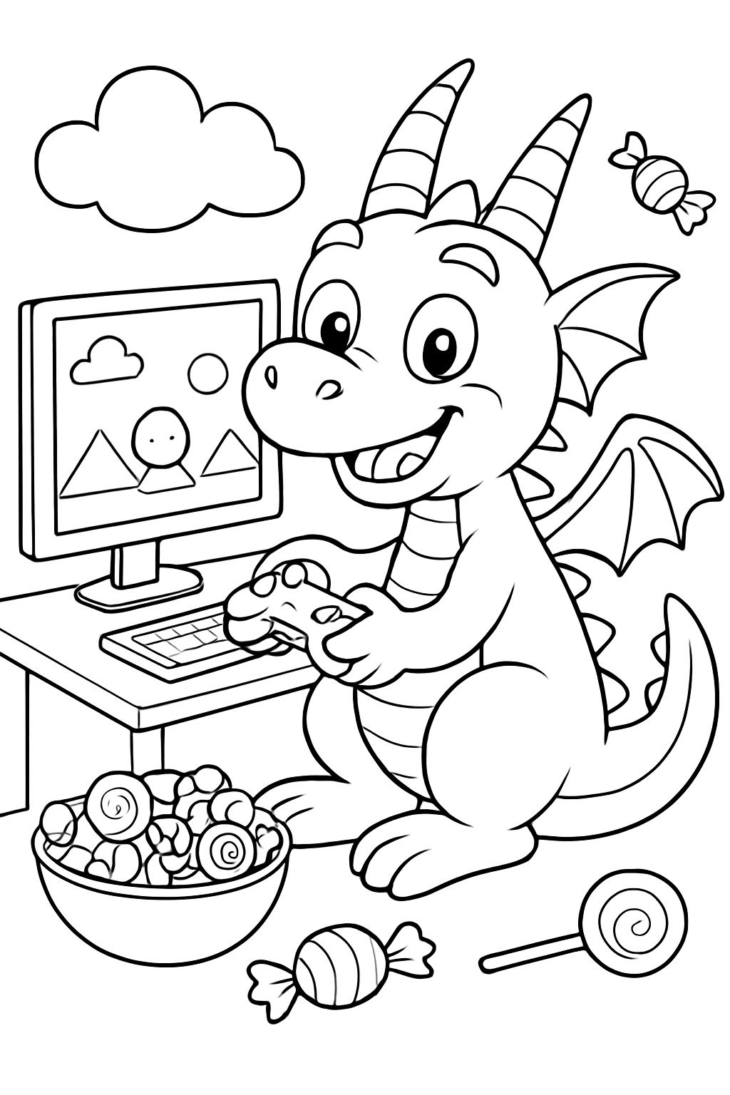a dragon who plays computer games and eats sweets a dragon who plays computer games and eats sweets
