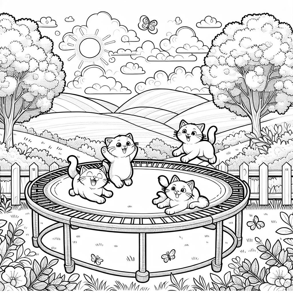 un trampoline avec 3 chatons dessus un trampoline avec 3 chatons dessus