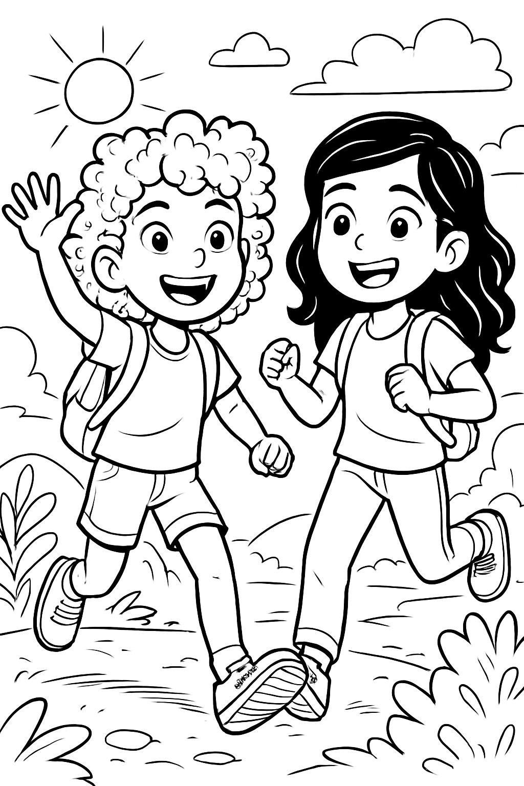 a friend with curly hair 9 years old and beside her a friend with wavy black hair 9 years old