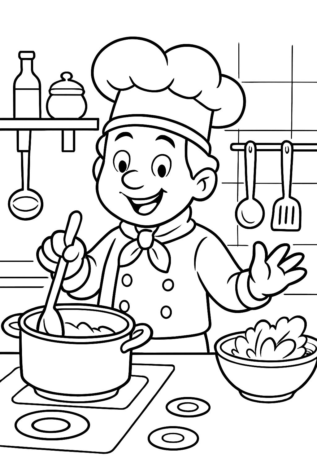 A cook working in the kitchen.