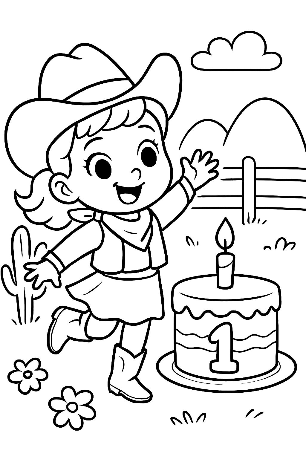 Baby cowgirl for one year and a cake