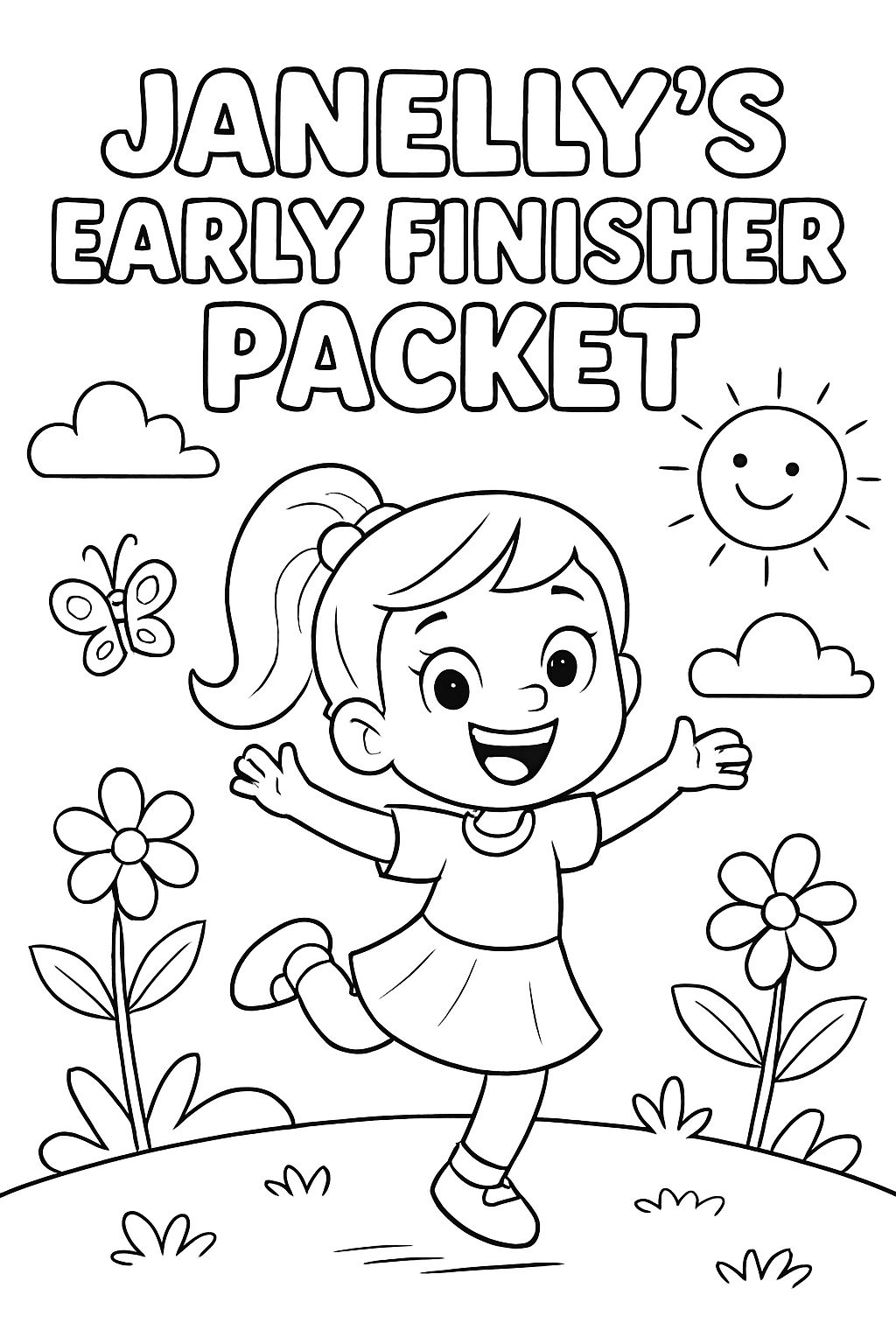 Spring-themed early finisher packet with the title in bubble letters: 'Janelly's Early Finisher Packet'.