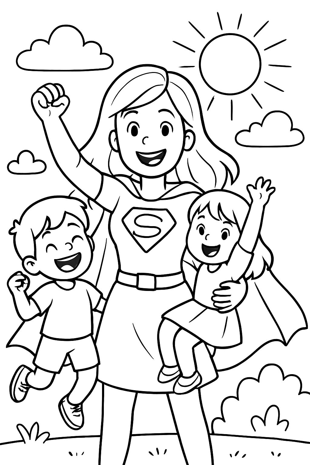 Mother with two children, heroine, super mom