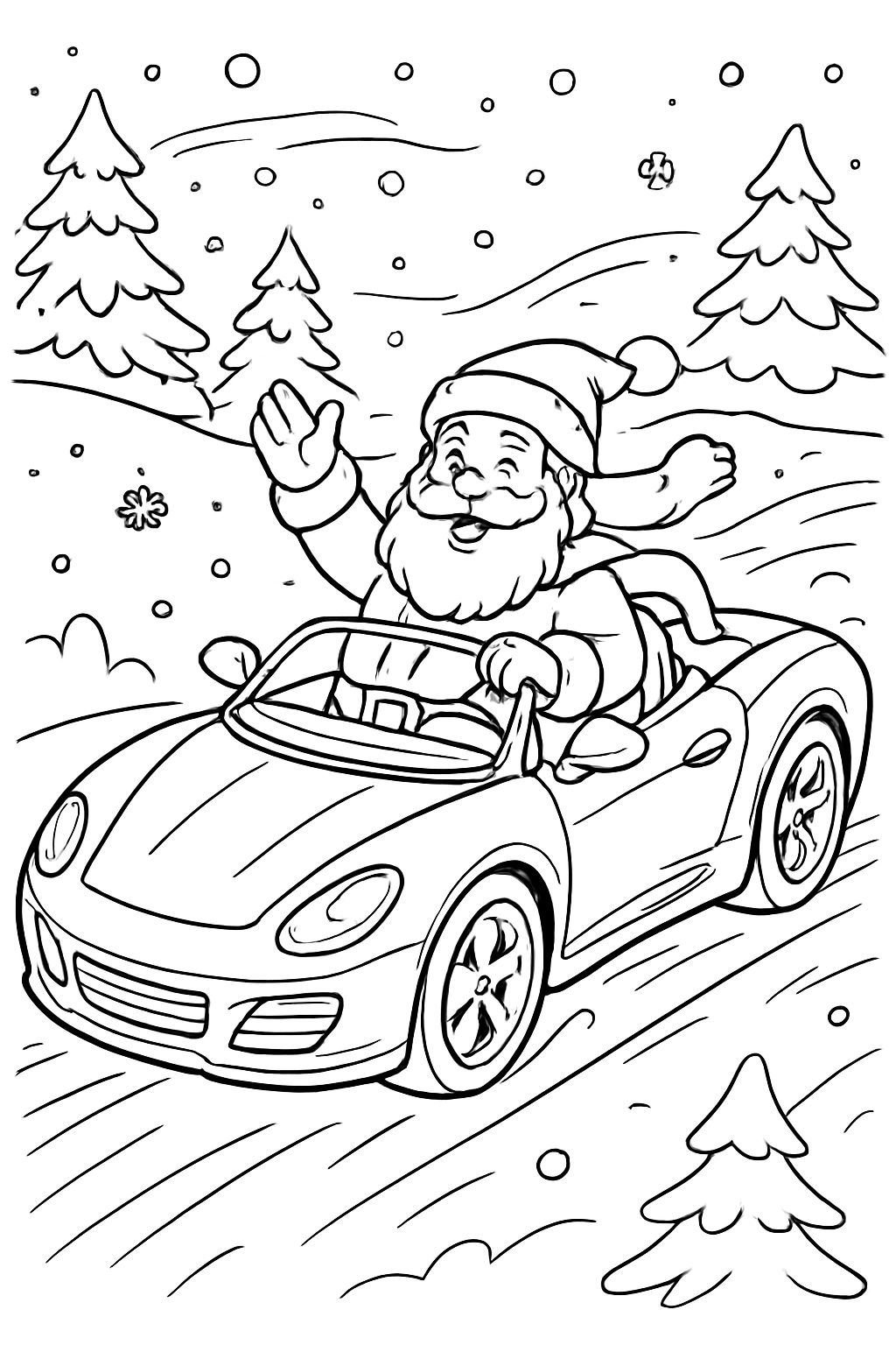 Vater Weihnachten in einem Sportwagen Vater Weihnachten in einem Sportwagen