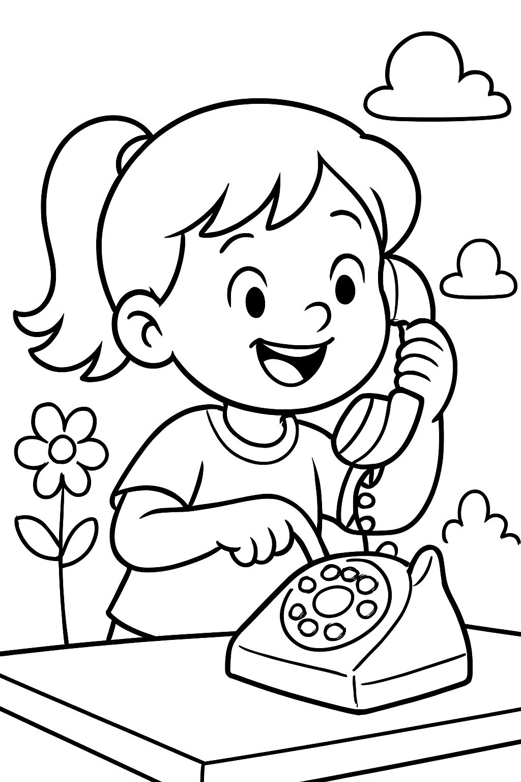 A girl using an old phone