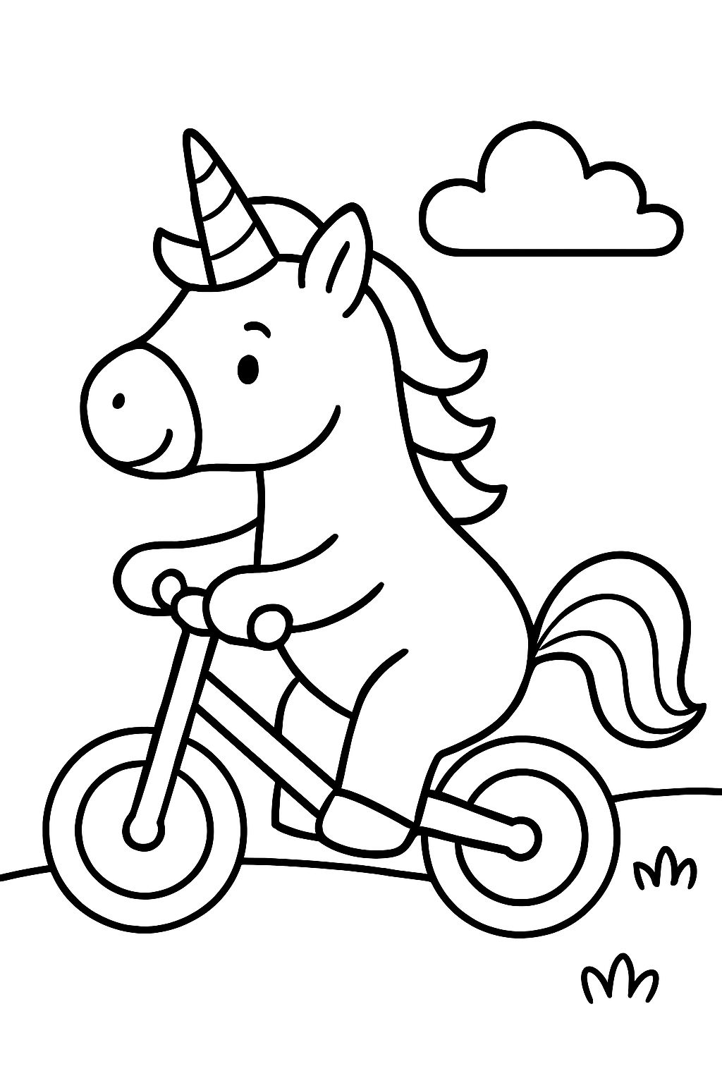 Ein Einhorn, das Laufrad fährt