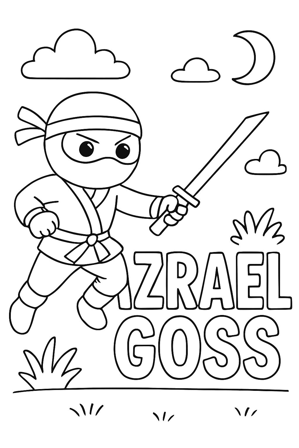 Meu nome 'Azrael Goss' com arte de estilo ninja ao redor