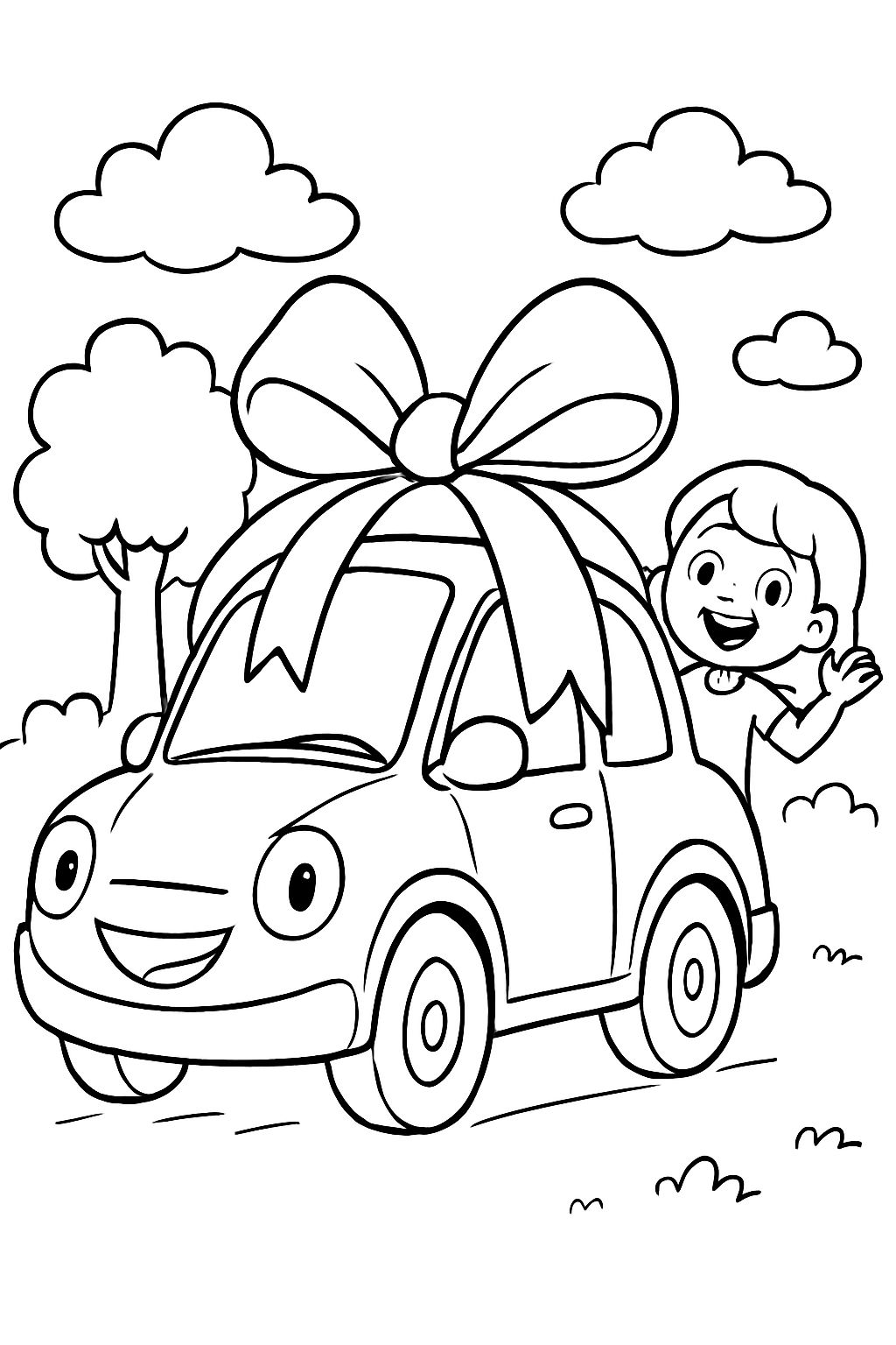 A car with a giant bow on top.