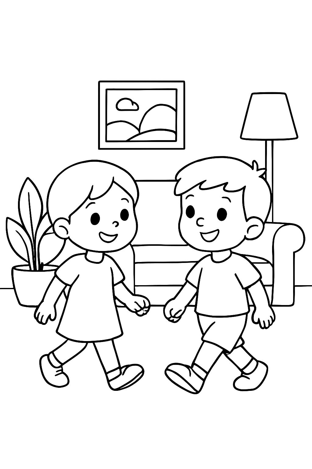 Children walking in the room Children walking in the room