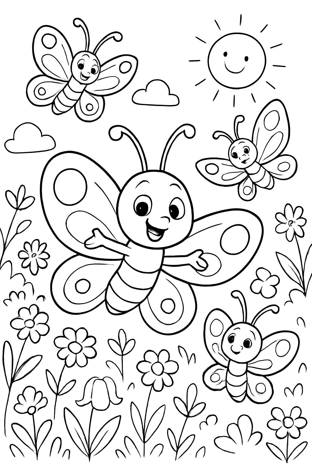 butterflies in a field of flowers