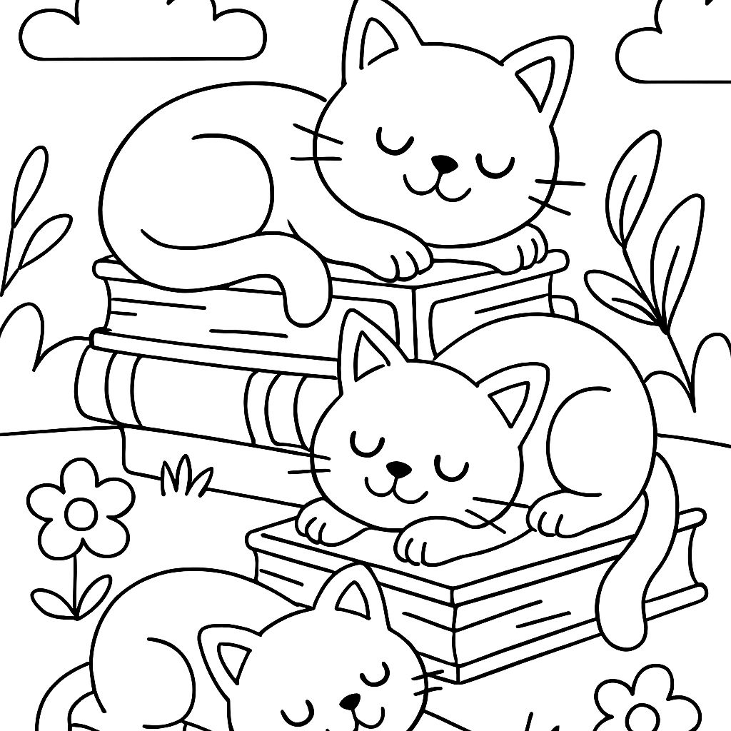 Gatos dormindo sobre livros. Gatos dormindo sobre livros.