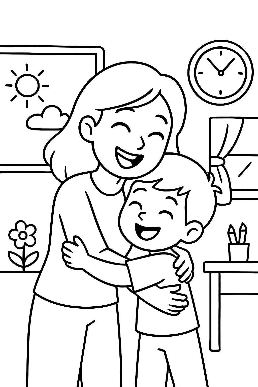 a child hugging their teacher