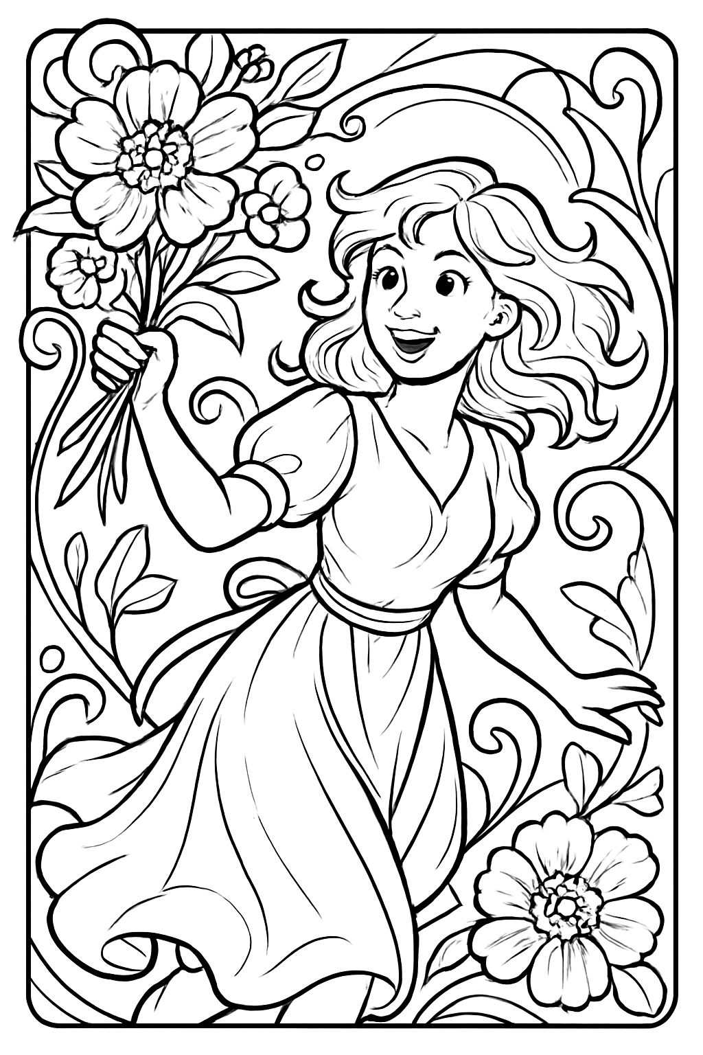 Art Nouveau style bouquet of flowers