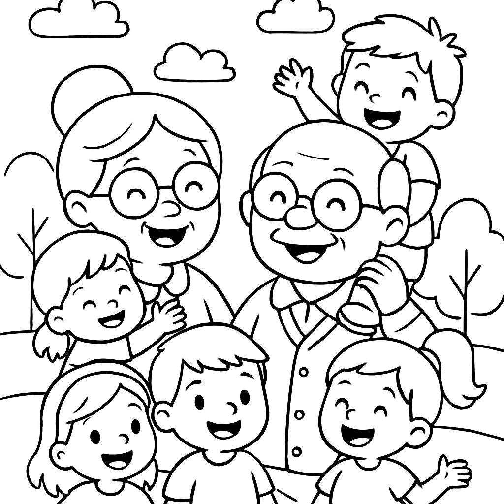 Grand-mère et grand-père avec de nombreux enfants Grand-mère et grand-père avec de nombreux enfants