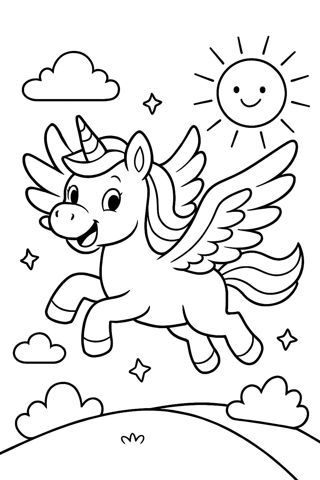 Mythisches Einhorn, das mit Flügeln fliegt Mythisches Einhorn, das mit Flügeln fliegt