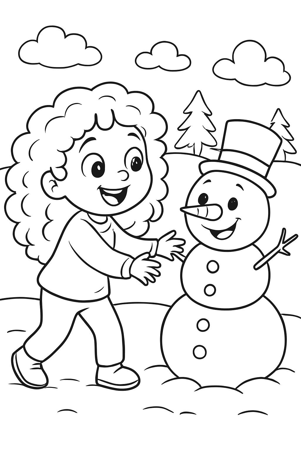 criança de 3 anos com cabelo cacheado, cabelo mais longo, brincando com Olaf, o boneco de neve