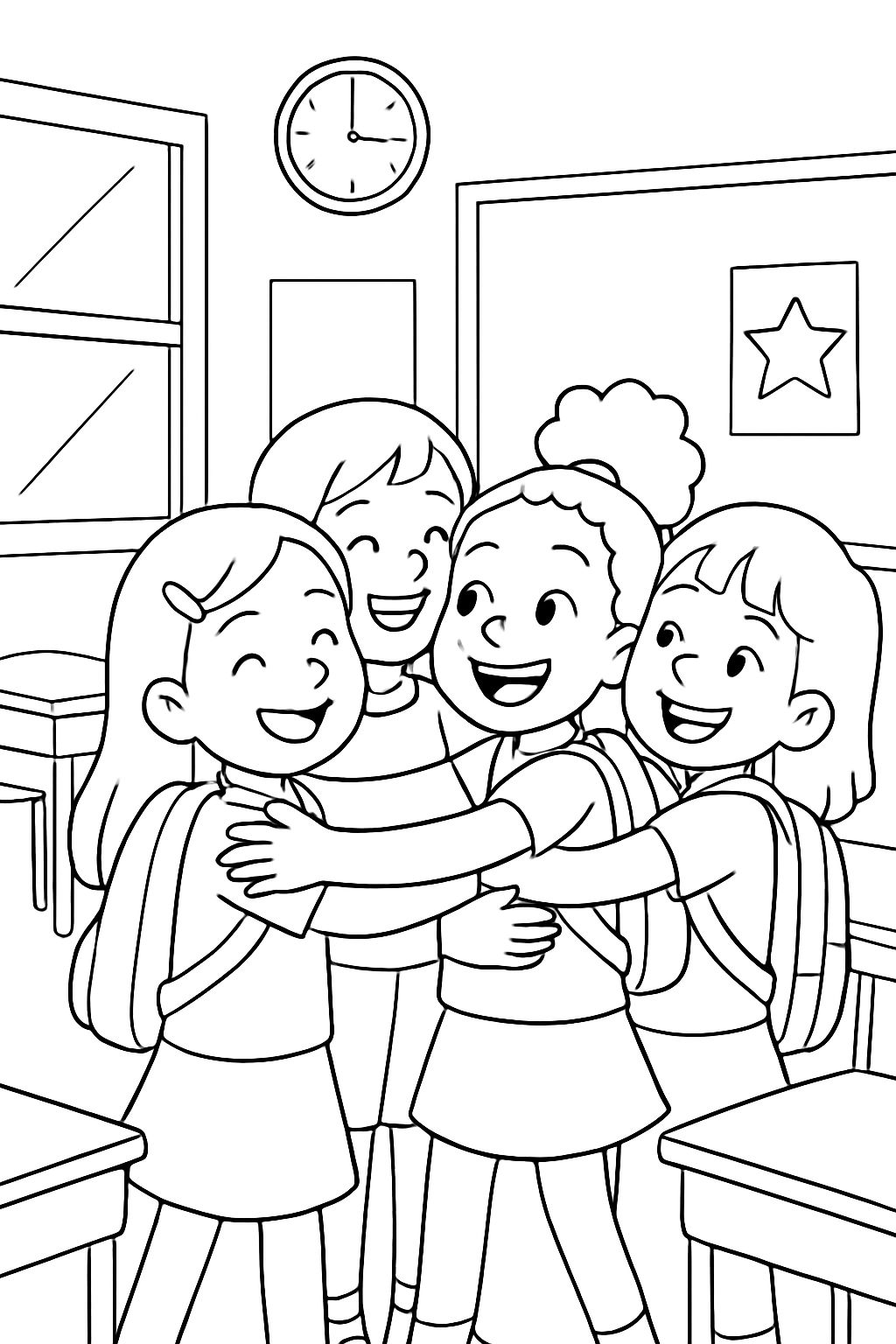 Filles s'enlaçant dans une classe de sixième pour promouvoir le respect.