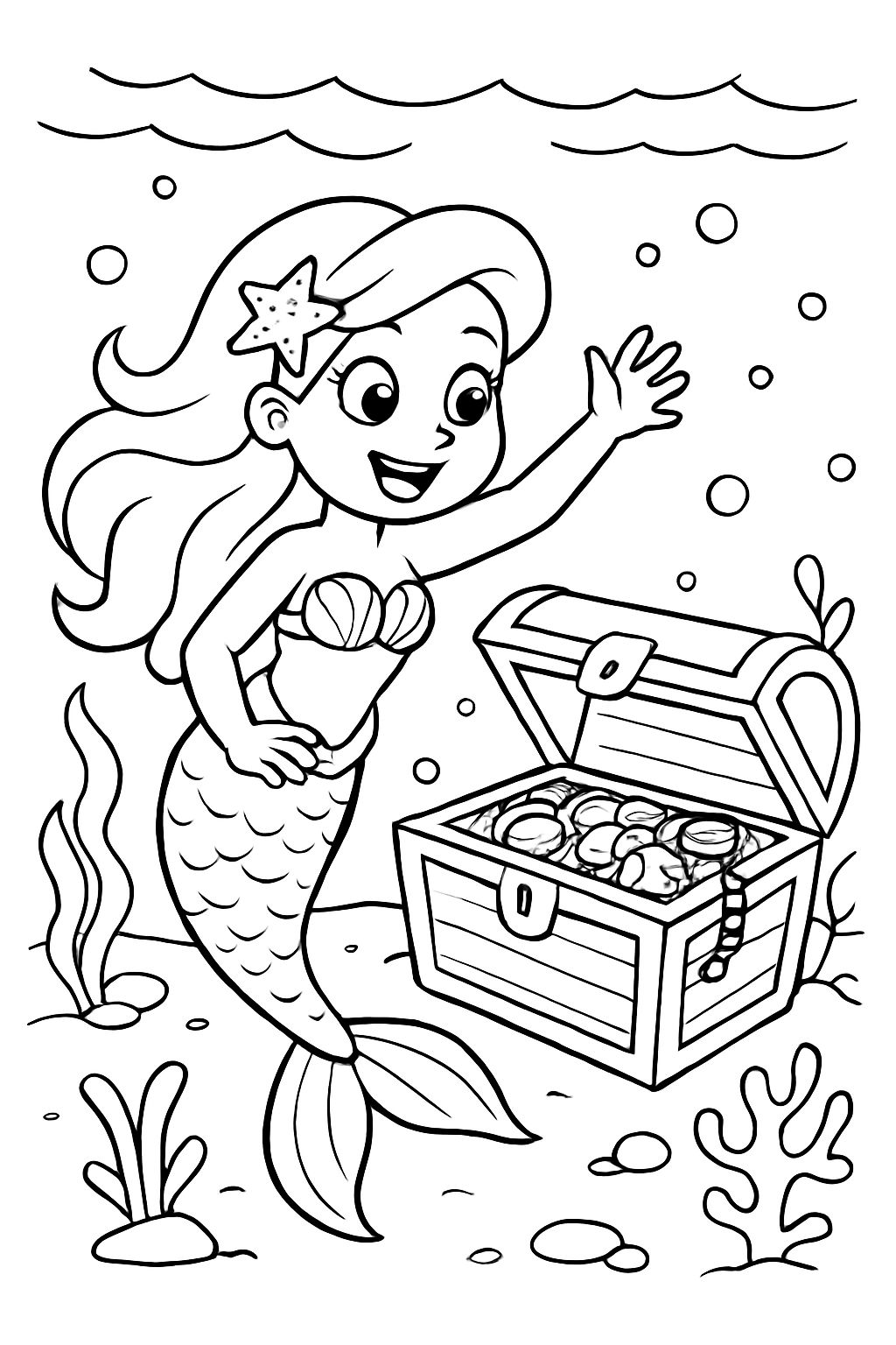 Meerjungfrau mit Schatztruhe