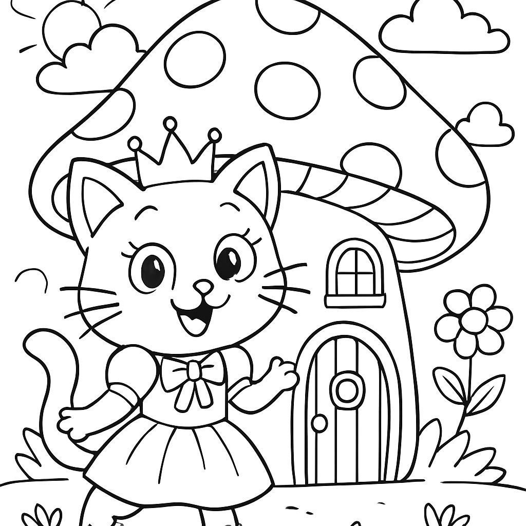 Maison champignon avec une princesse chat Maison champignon avec une princesse chat