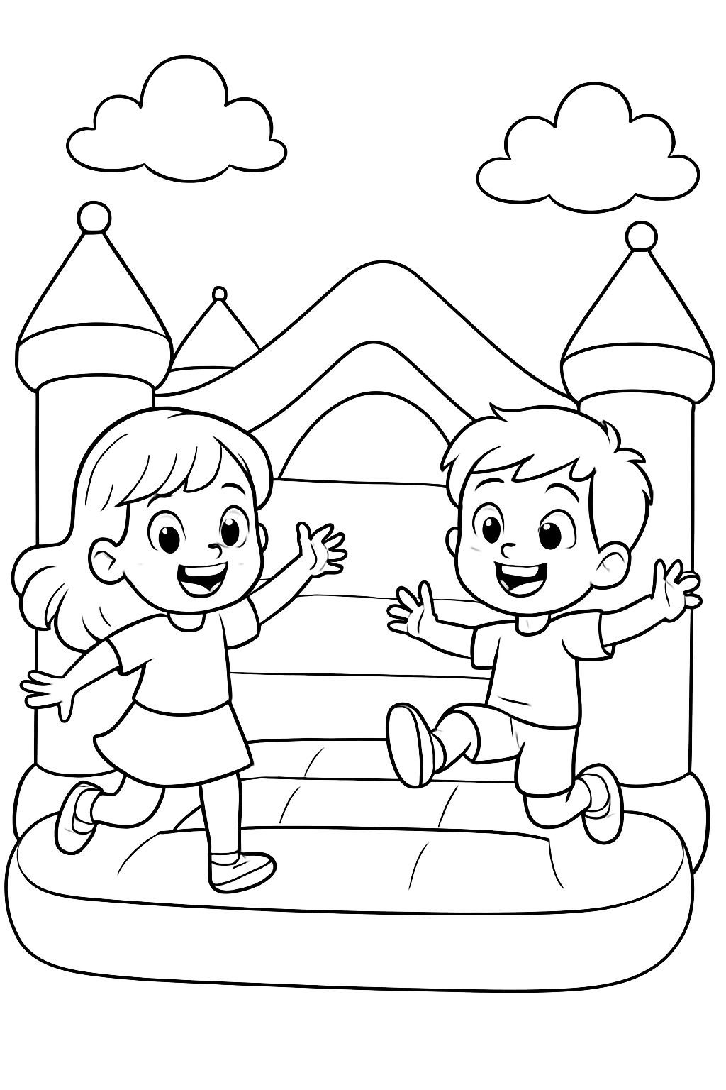 red haired girl and blonde boy on a bounce house red haired girl and blonde boy on a bounce house