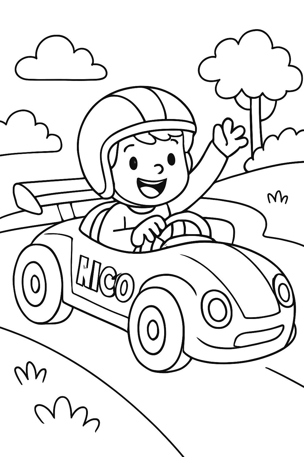 Ein Junge in einem Rennauto namens Nico