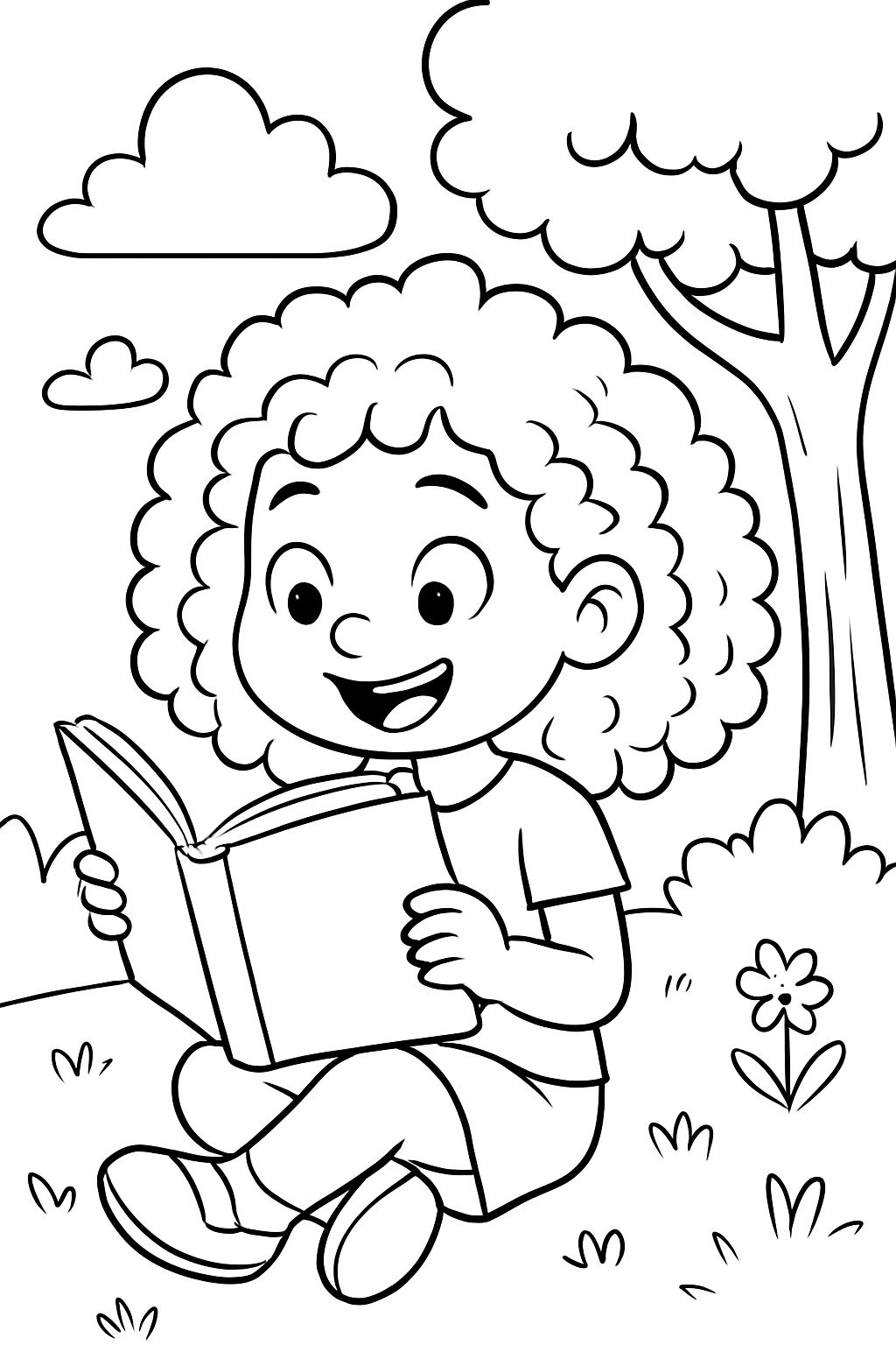 Ein lockiges Mädchen liest ein Buch Ein lockiges Mädchen liest ein Buch