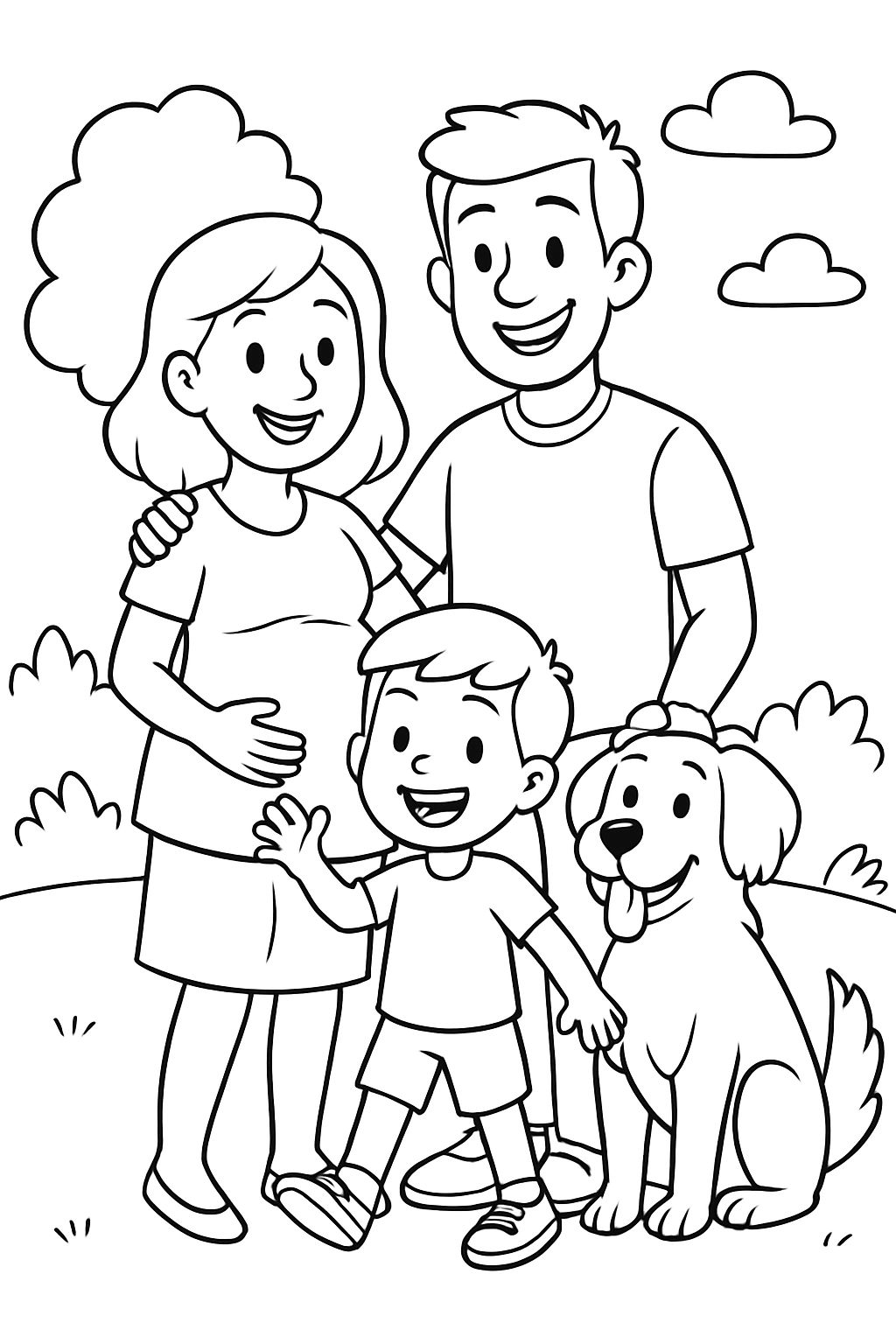 Imagem de uma família típica com mãe grávida, pai, filho de 6 anos e cão Cimarron. Imagem de uma família típica com mãe grávida, pai, filho de 6 anos e cão Cimarron.