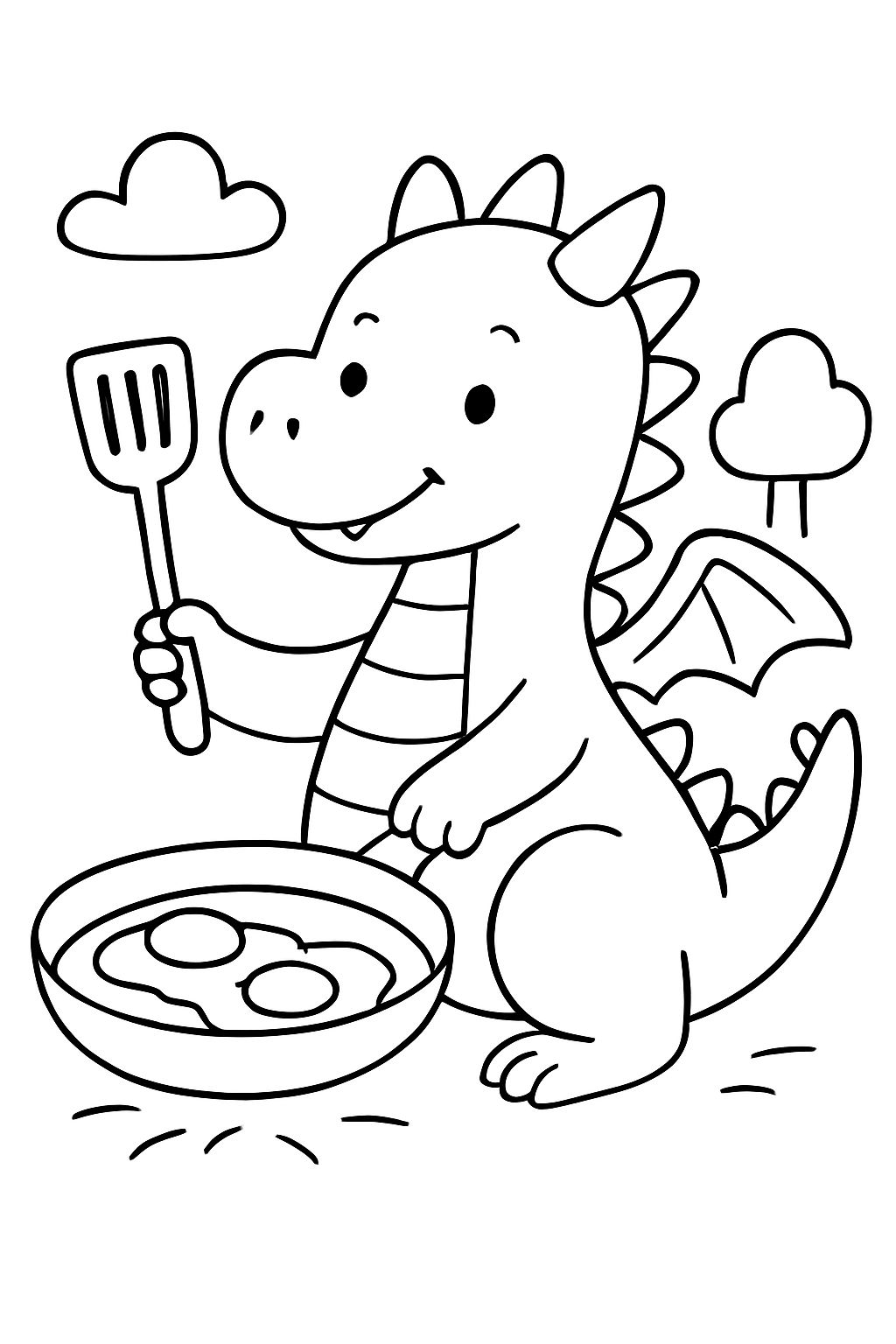 Dragon cooking two crispy sunny side up eggs