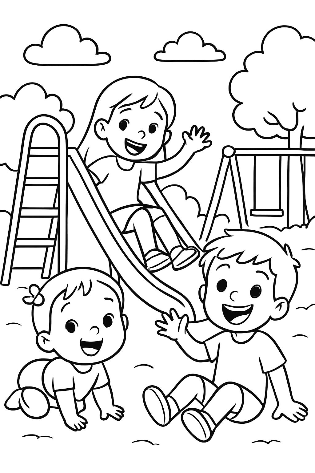 isabella (1 year), Leni (9 years) & Max (7 years) are playing at the playground