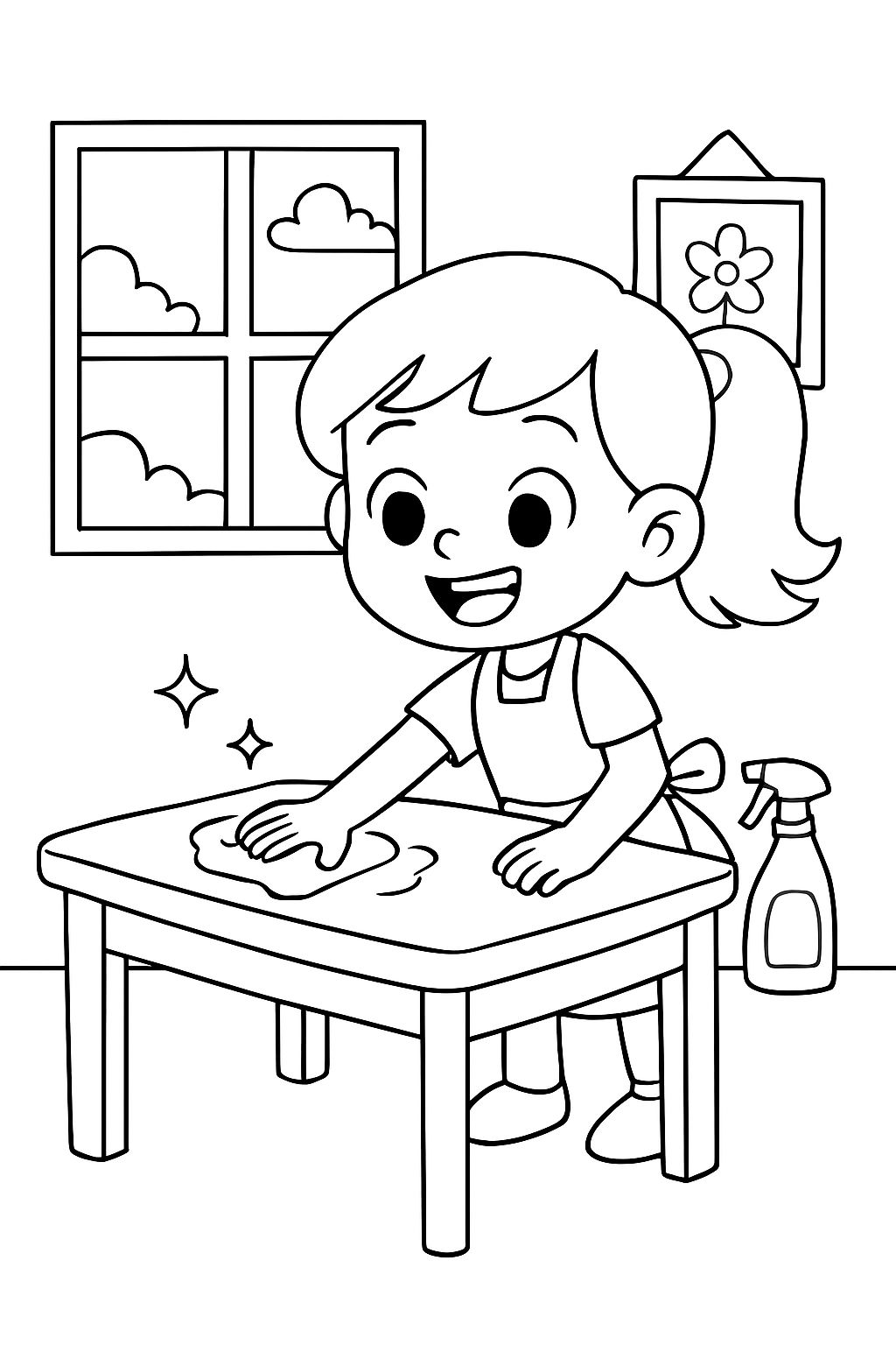 Menina limpando a mesa Menina limpando a mesa