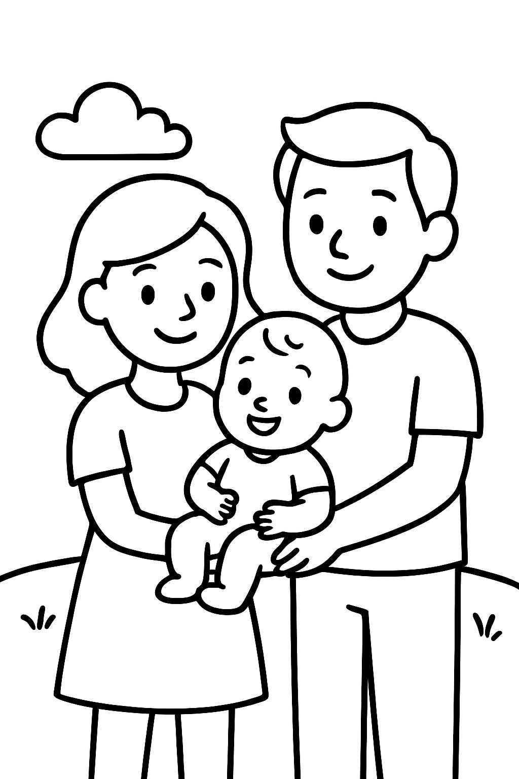 A family of 3, with a mom, dad and baby boy.