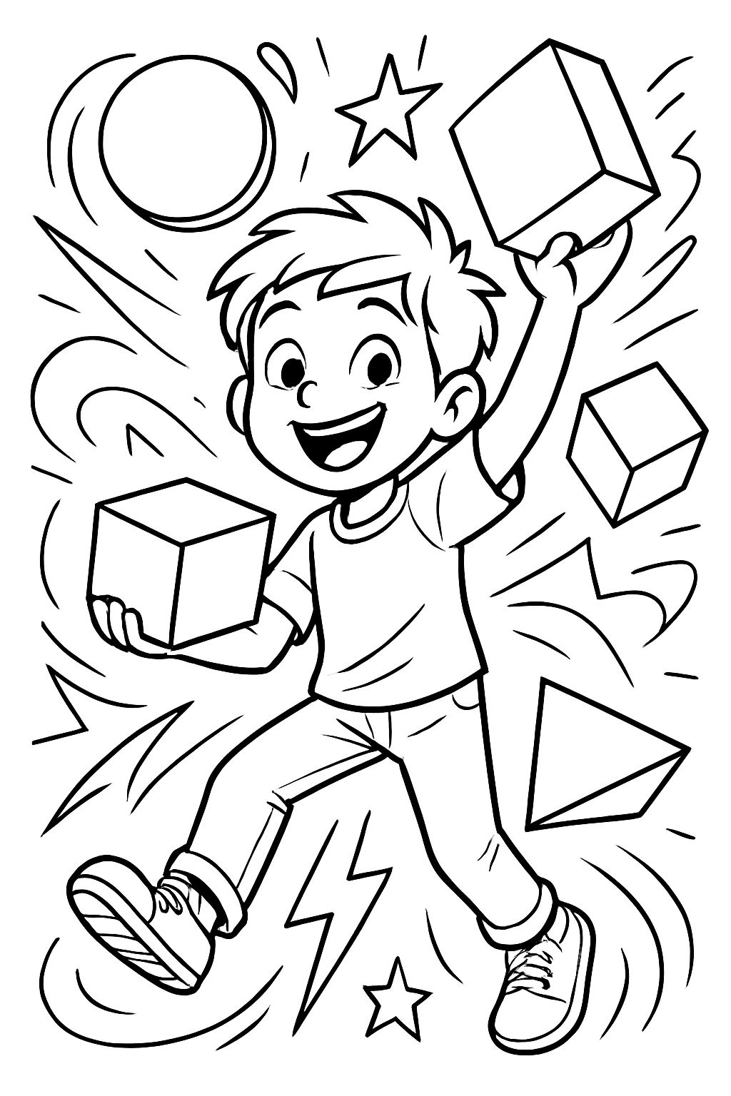 Child with geometric shapes