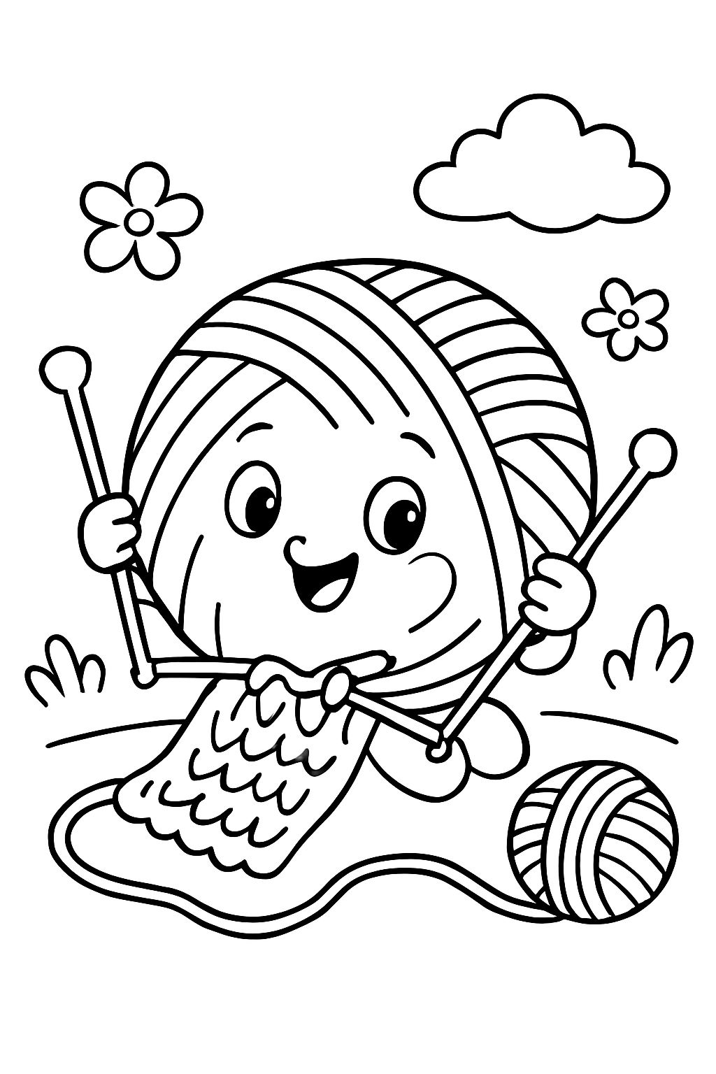 Yarn with knitting needles