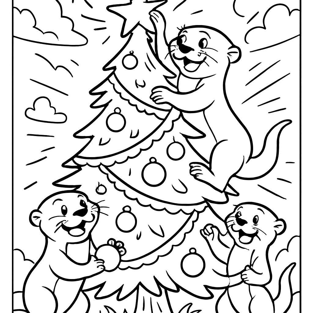 loutres décorant un arbre loutres décorant un arbre