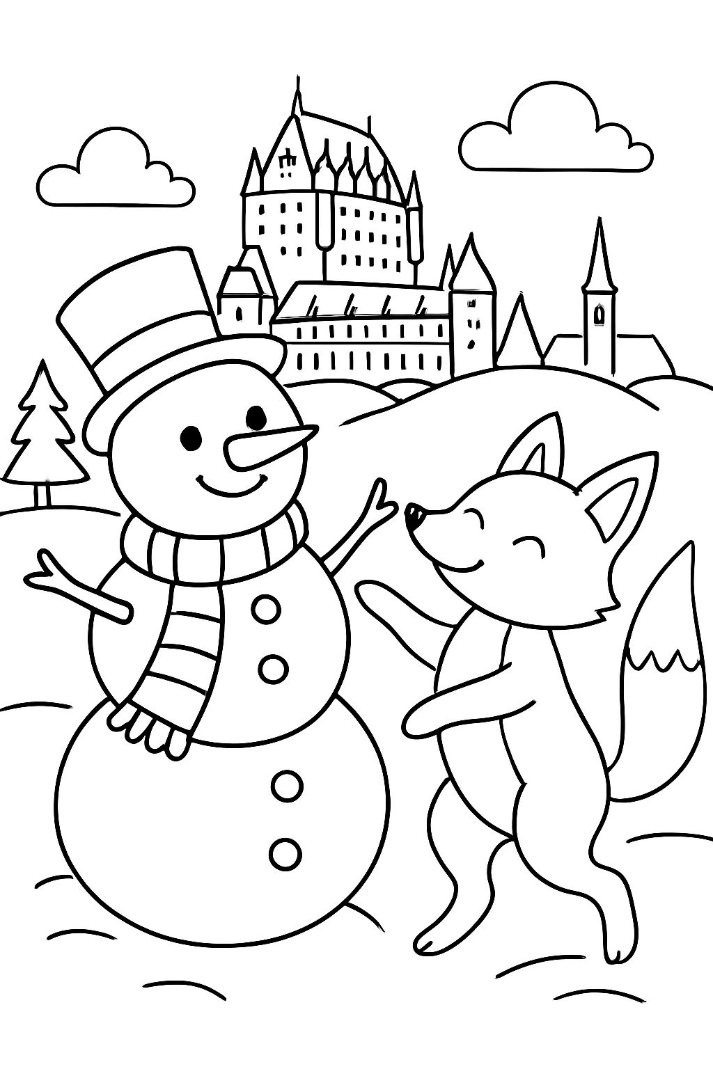 snowman dances with a fox in Quebec