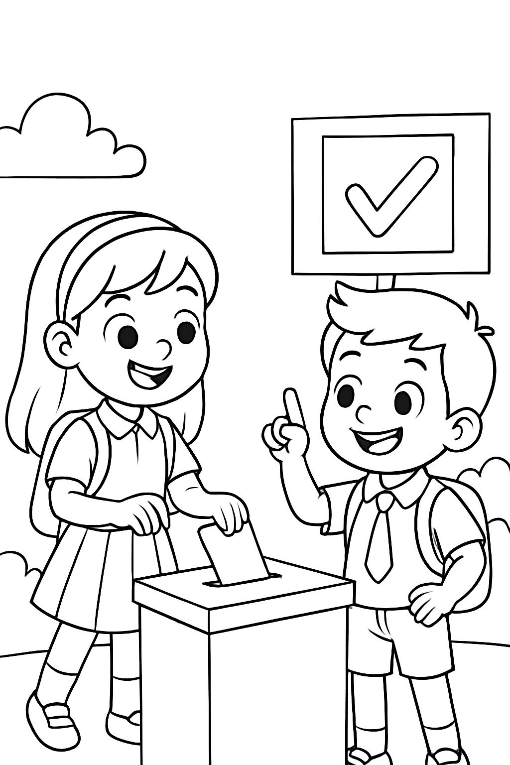 A schoolgirl and a schoolboy voting.