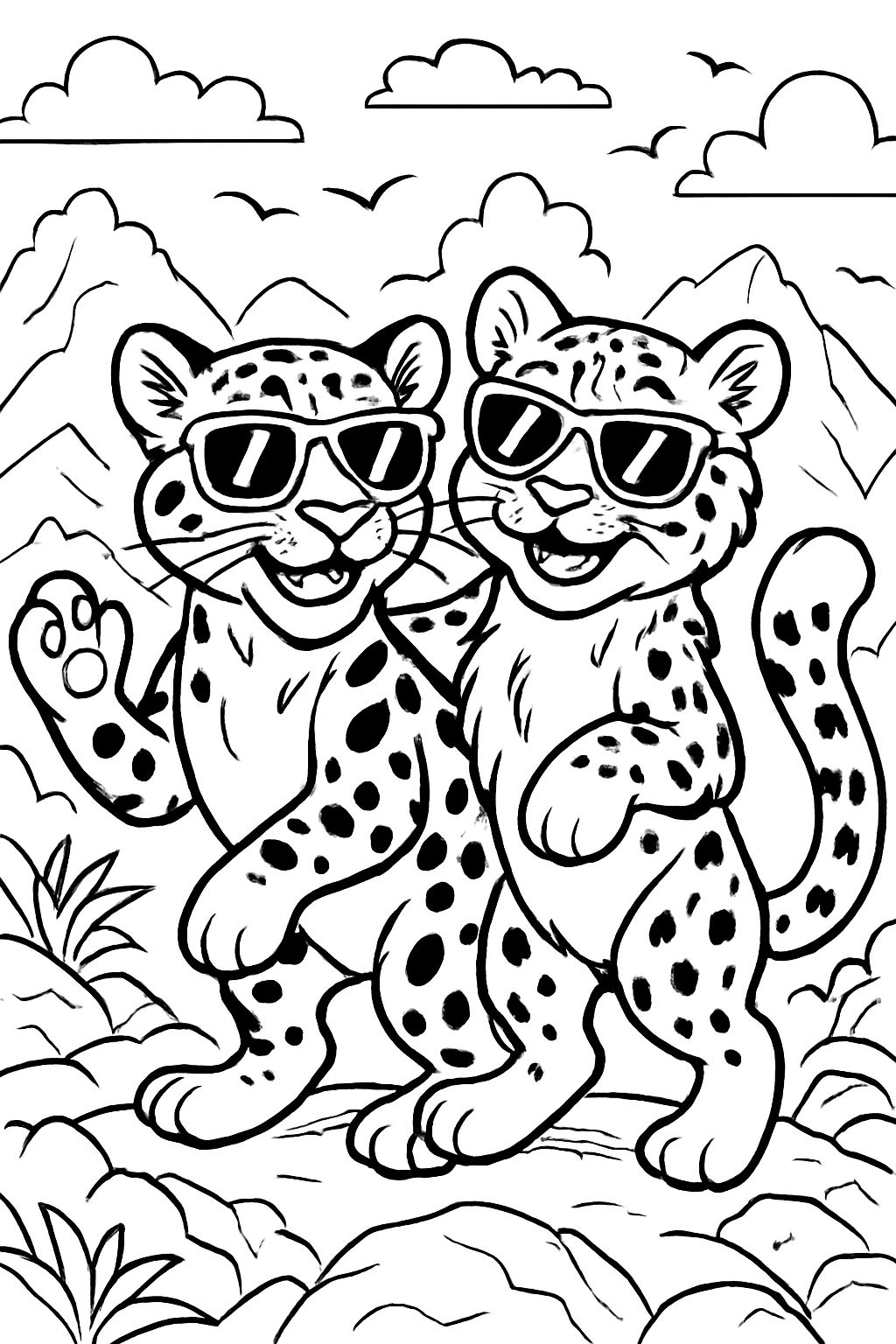 clouded leopard snow leopard with sunglasses on and bffs