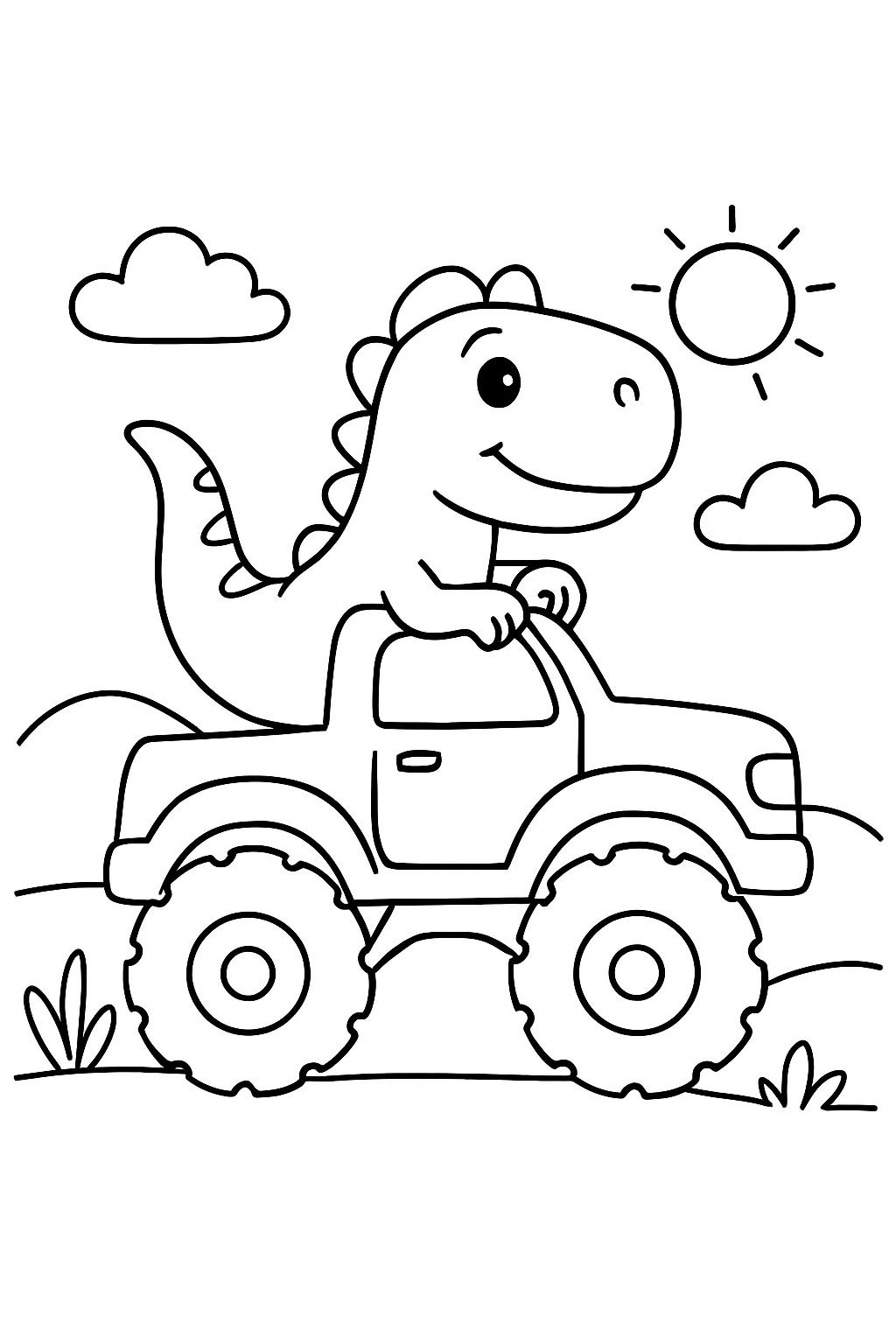 a dinosaur in a monster truck