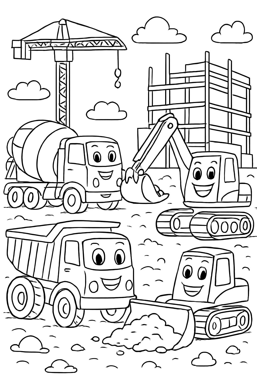 all construction vehicles at a construction site