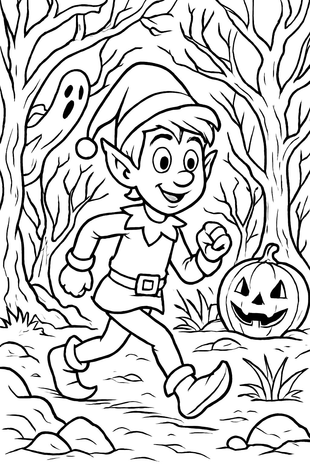 Elfe marchant à travers une forêt effrayante.