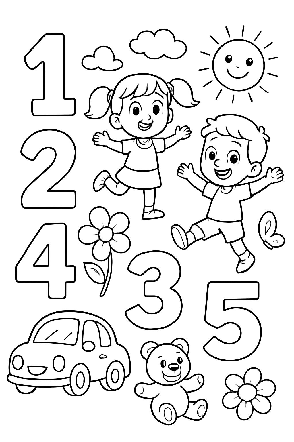 Numbers 1 to 5 sheet with objects