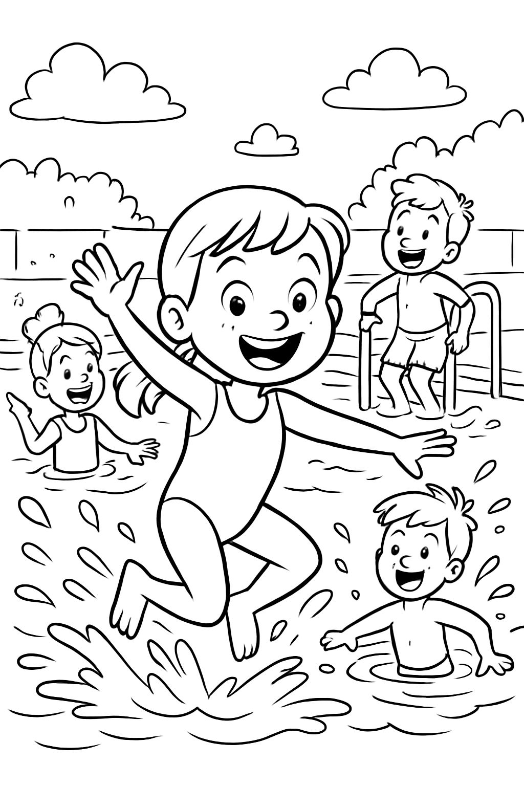 Several children in the swimming pool