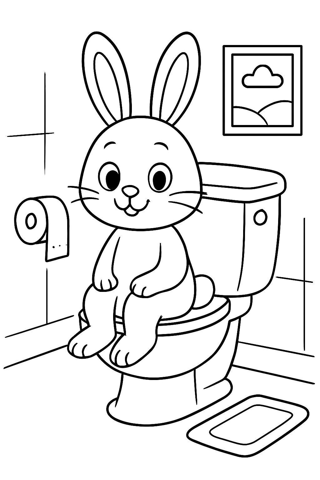 Bunny sitting on a toilet