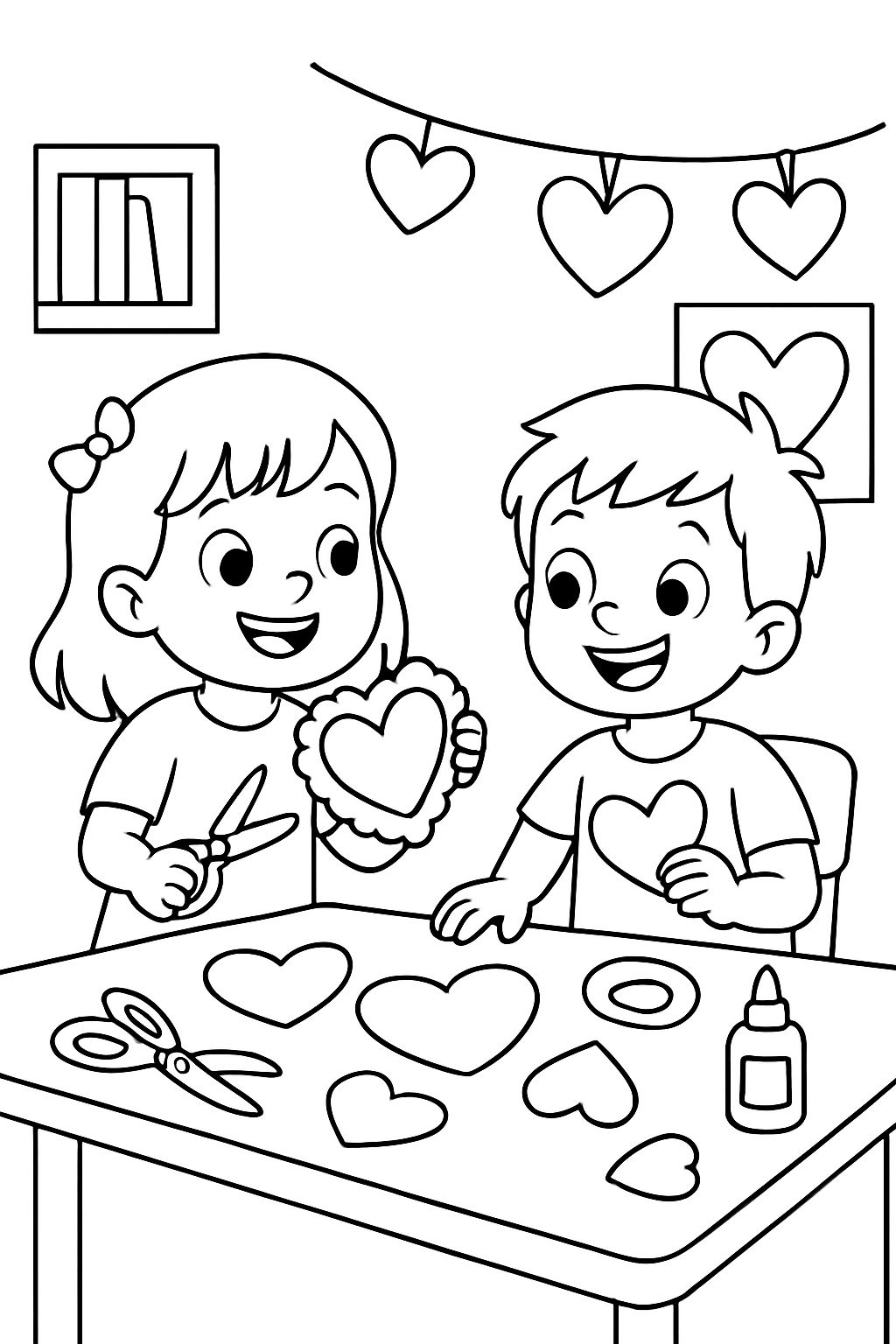 Children craft hearts in kindergarten