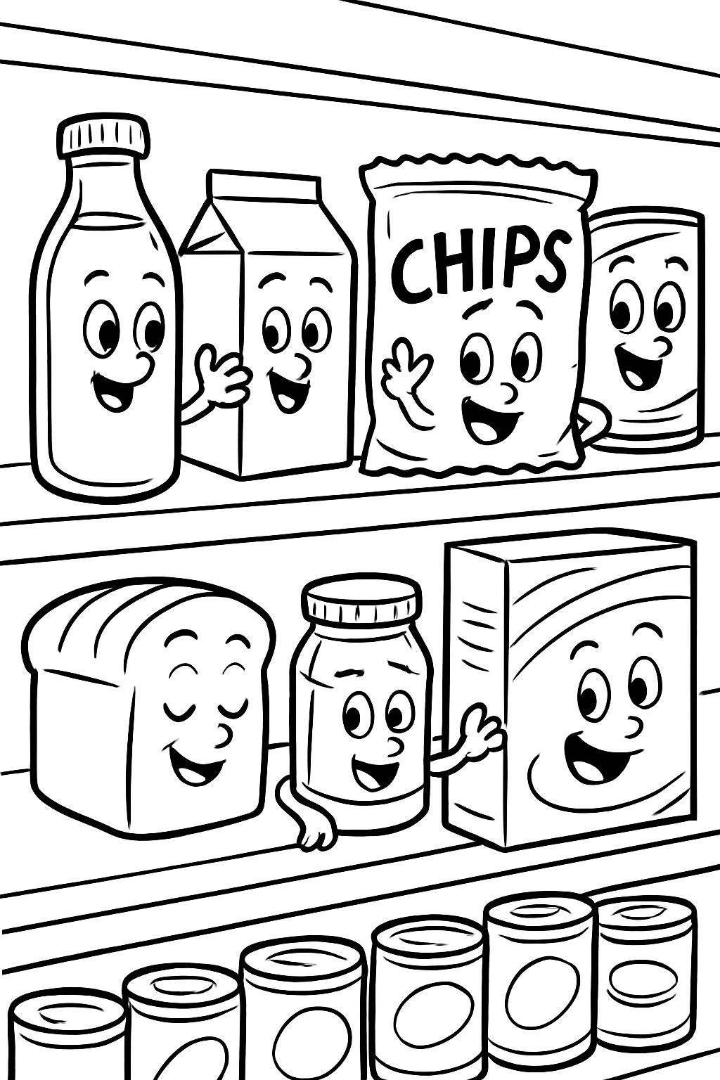 A line of different products on a grocery store shelf