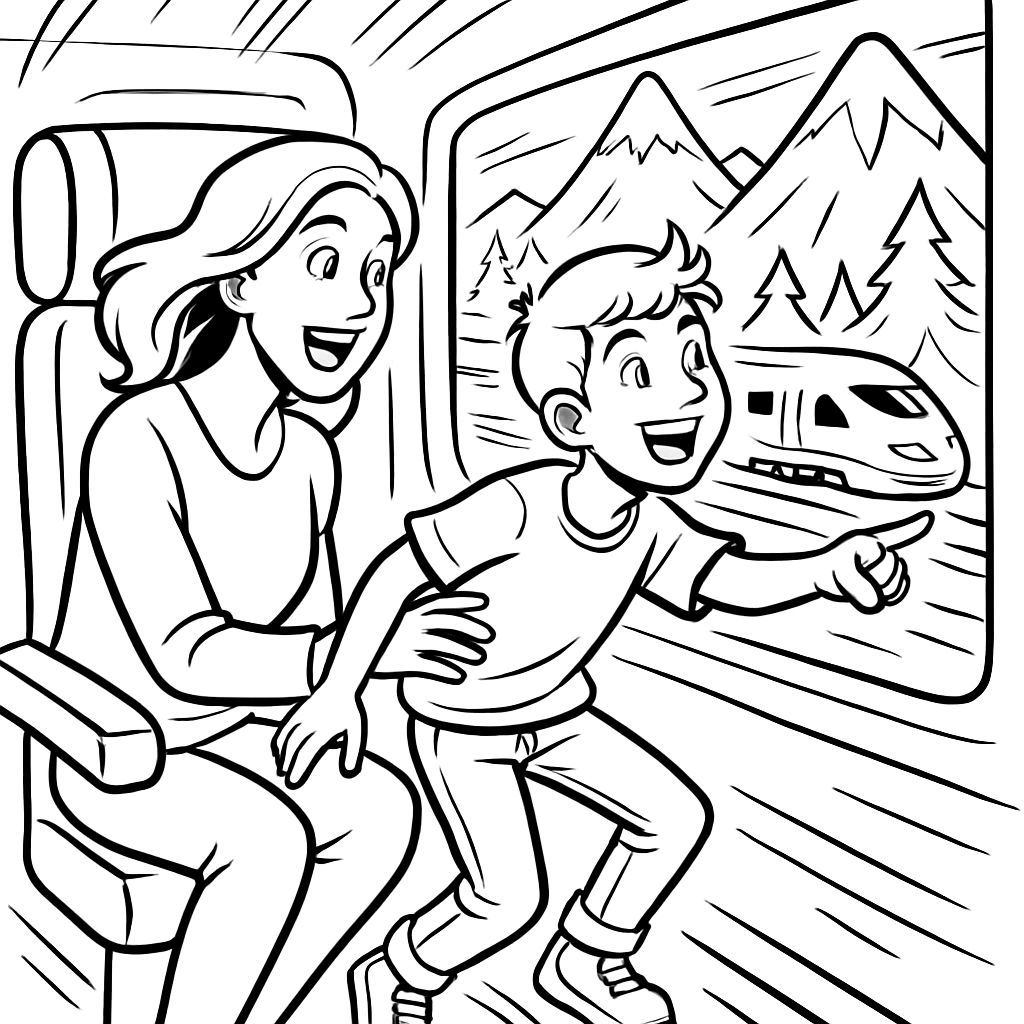 Viagem de trem com a mamãe e uma criança de 10 anos no ICE pelas montanhas Viagem de trem com a mamãe e uma criança de 10 anos no ICE pelas montanhas