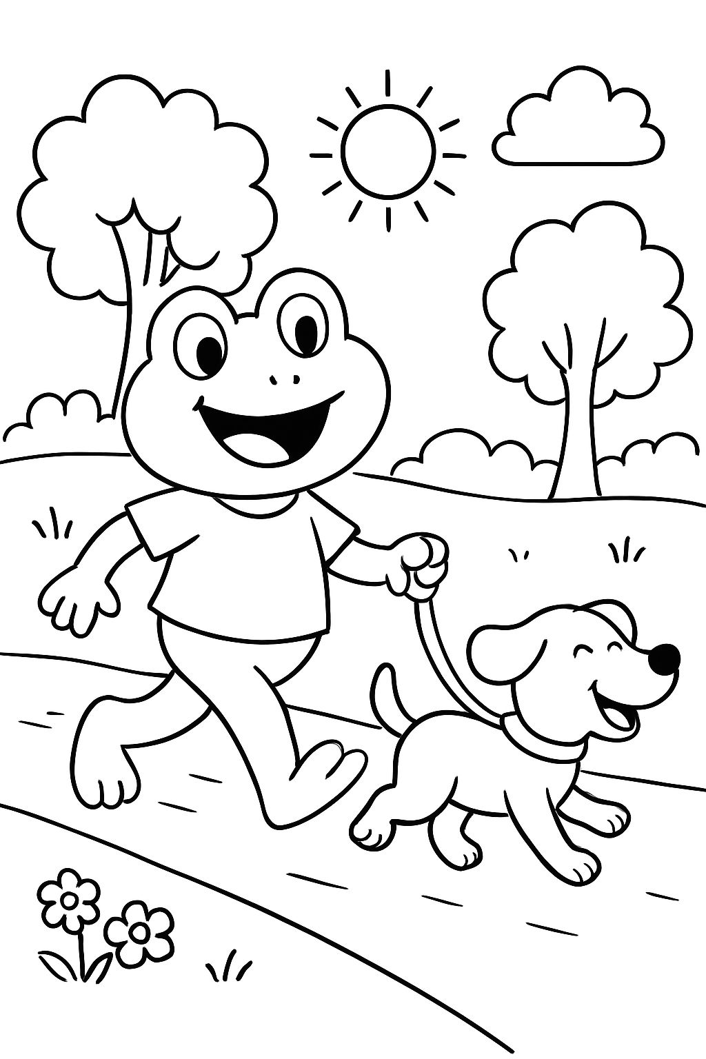 frog walking a dog