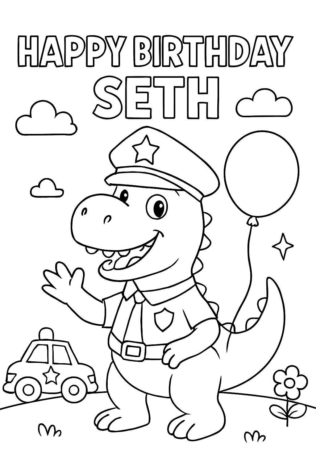 Happy Birthday Seth, dinosaur police theme