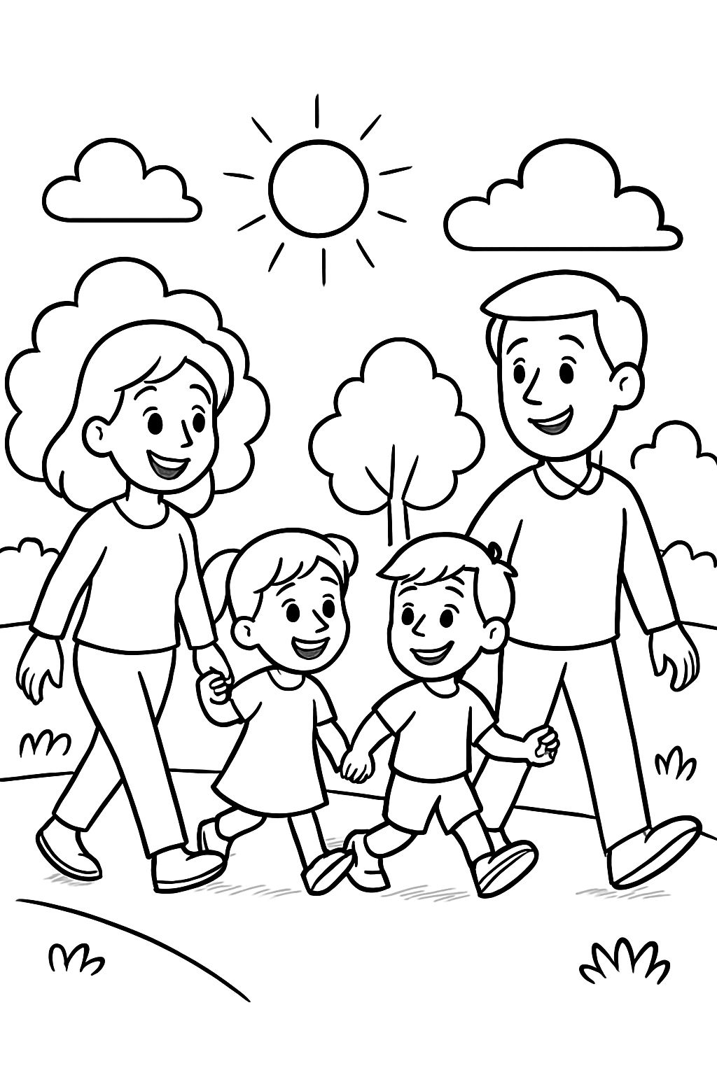 Une famille qui fait une promenade.