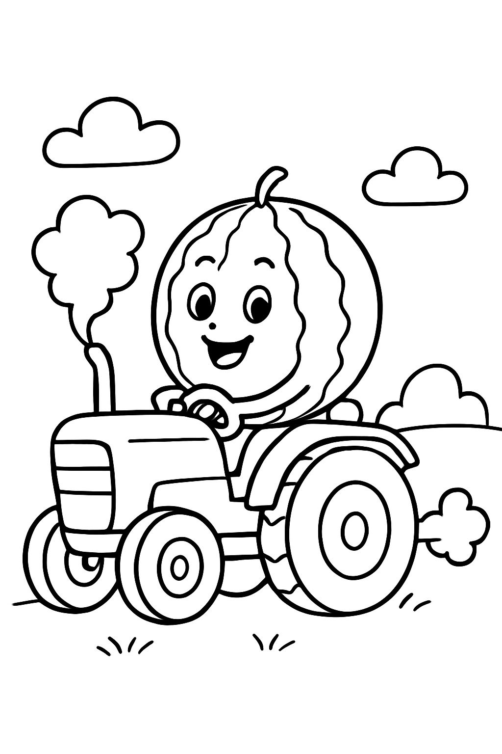 Uma melancia dirigindo um trator que peida.